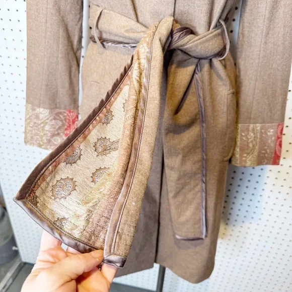 Matthew WilliamsonCamel Color Wool Military Style Coat w/ Paisley Contrast